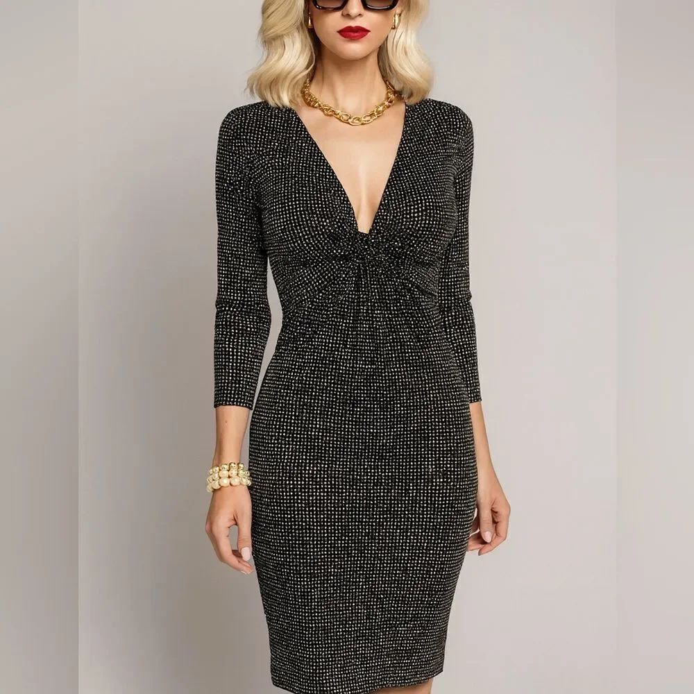 Tory Burch Anne Sophie Silk Jersey Dress – Black White Dot Print, Size S